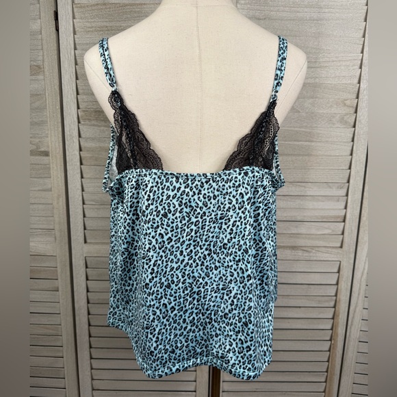 SECRET TREASURES Cheetah Print Sleep Cami Top with Lace Trim Blue/Black-2X - Picture 2 of 2